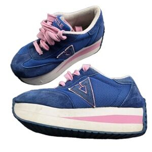 Vintage 90's Volatile Varsity Suede Shoes Platform Sneakers 7.5 Y2K Blue Pink